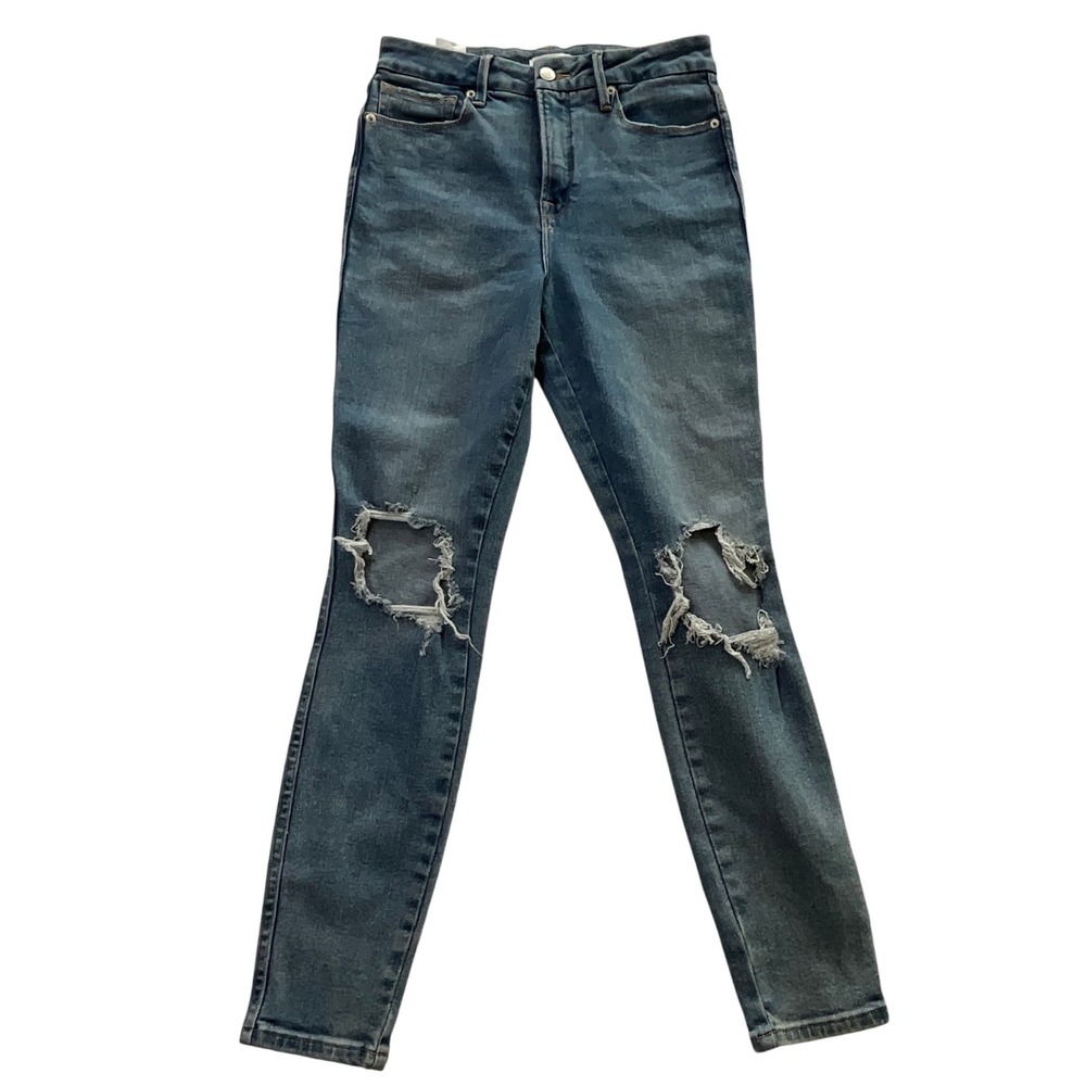 Good American Good‎ Curve Skinny Crop Jeans Blue Size 2/26 Distressed High Rise